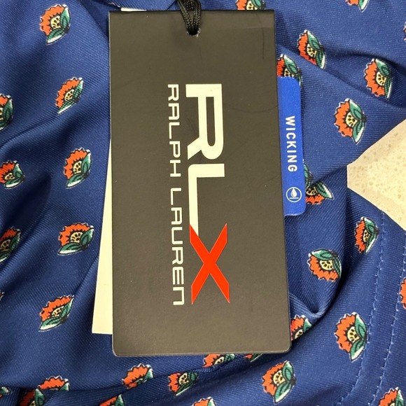 RLX‎ Ralph Lauren Mens Golf Polo Shirt Royal Multi Floral Print Wicking Size L - Picture 6 of 7